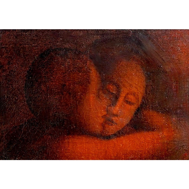 Symbolist School Student of Eugène Carrière, The Mother's Kiss, Early 20th Century, Oil on Canvas, Framed For Sale - Image 5 of 10