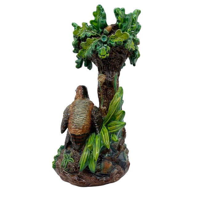 Victorian Hugo Lonitz Majolica Table Jardinière Stand With Partridges, Oak Tree, Ca. 1880 For Sale - Image 3 of 13