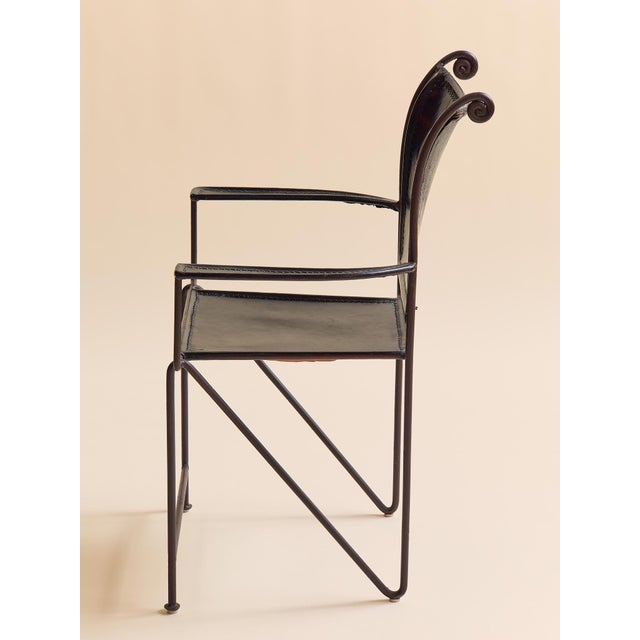 The Vintage Spanish Wrought Iron & Leather Scroll-Back Armchair, Pair For Sale - Image 13 of 17