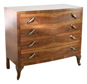 Italian Art Deco Walnut and Brass Chest of Drawers, 1930s