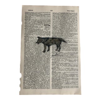 "Timber Wolf" Contemporary Original Colored Pencil Drawing on Vintage Dictionary Page For Sale