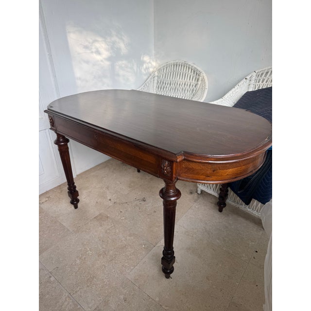 Exceptional antique French writing table (bureau plat) in the Louis XVI style, dating to approximately 1870–1900 during or...