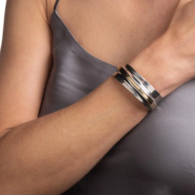 Cartier 60s Vintage Cartier Bracelet Sterling Silver 18k Gold Cuff Estate Signed Jewellery For Sale - Image 4 of 4