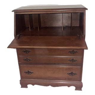 “Vintage 1970s Early American Cherry Slant-Front 4-Drawer Secretary Desk Chest” For Sale