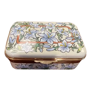 1980s Crummels & Co Enamel Box, Lily Flower Design, English