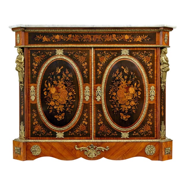 19th Century Louis XVI Ormolu-Mounted Marquetry Side Cabinet, 1880 For Sale