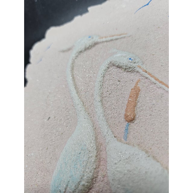 Vintage Signed Plaster Pink White Crane Seagull Wall Artwork