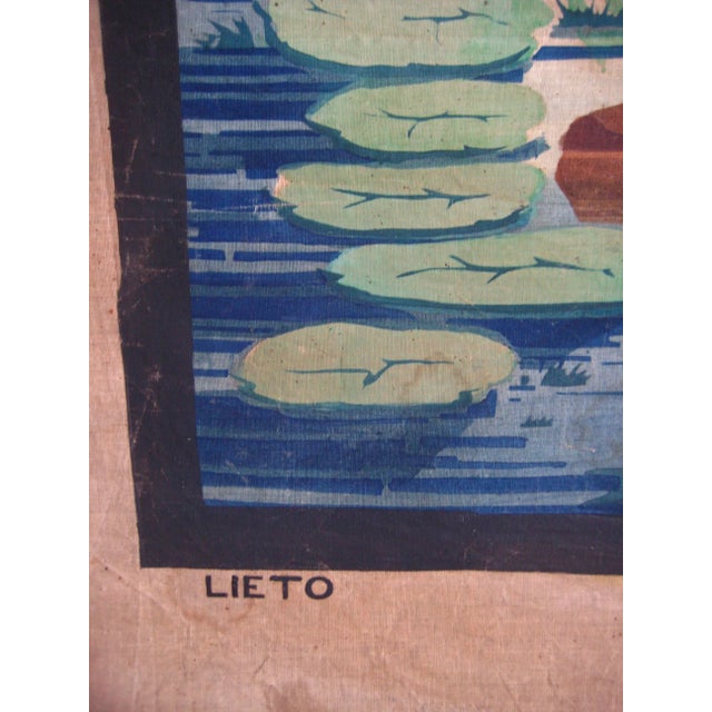 Green 19th Century French Napoleon III Painted Tropical Scene Curtain Sheer For Sale - Image 8 of 8