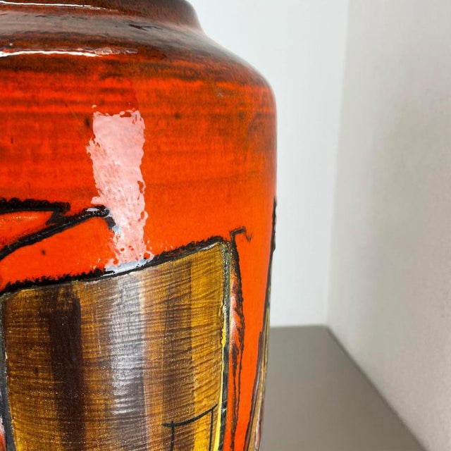 Large Fat Lava Multi-Color Sailing Boats Floor Vase attributed to Scheurich, 1970s For Sale - Image 13 of 18