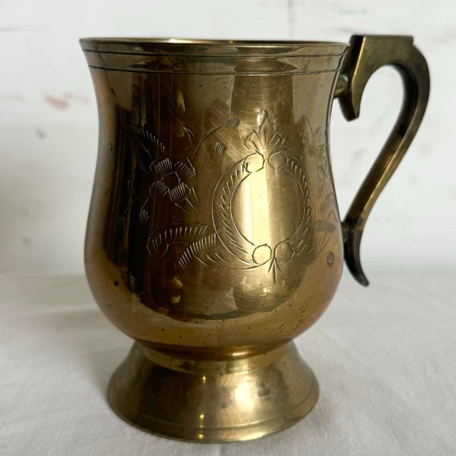 Indian Vintage Engraved Brass Cup/Mug For Sale - Image 3 of 7