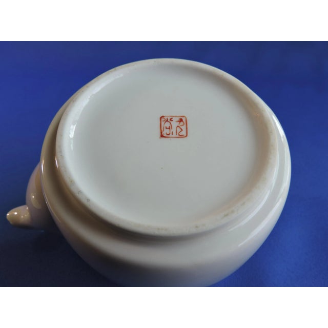 Wood 1950s Kutani Ware Bamboo Handled Teapot Hanazume White & Gold Made in Japan For Sale - Image 7 of 10