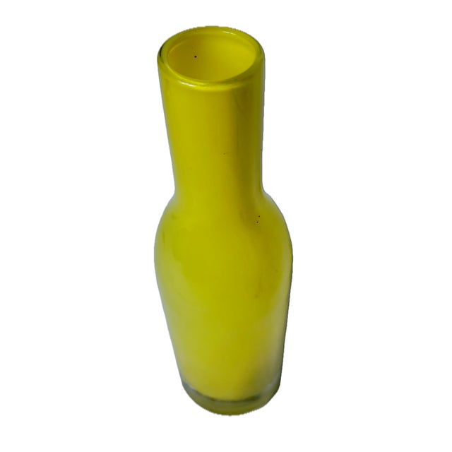 Vintage Midcentury Italian Murano yellow glass tulip vase. Minimalist style top taper slender vase in yellow blown glass....