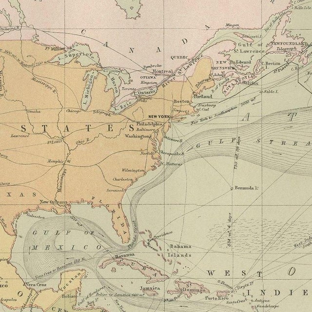 Antique Chart of the Atlantic Ocean, 1870 For Sale - Image 4 of 12
