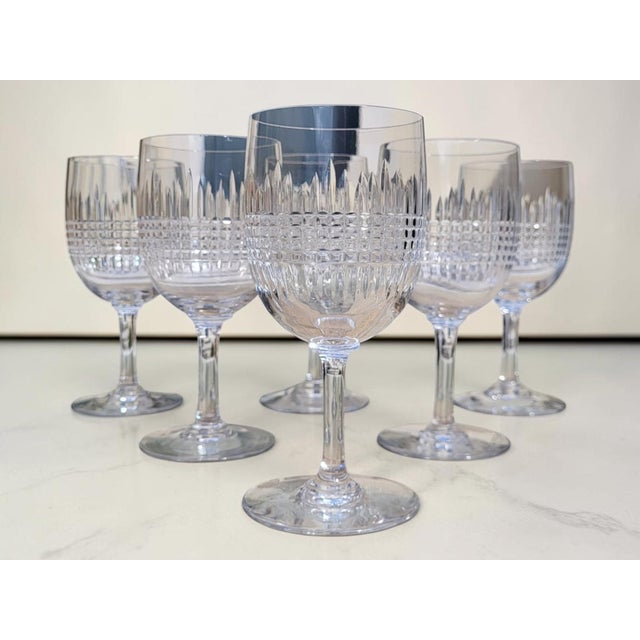 Glass Crystal Water Glasses with Nancy Pattern from Baccarat, 1890s, Set of 6 For Sale - Image 7 of 7