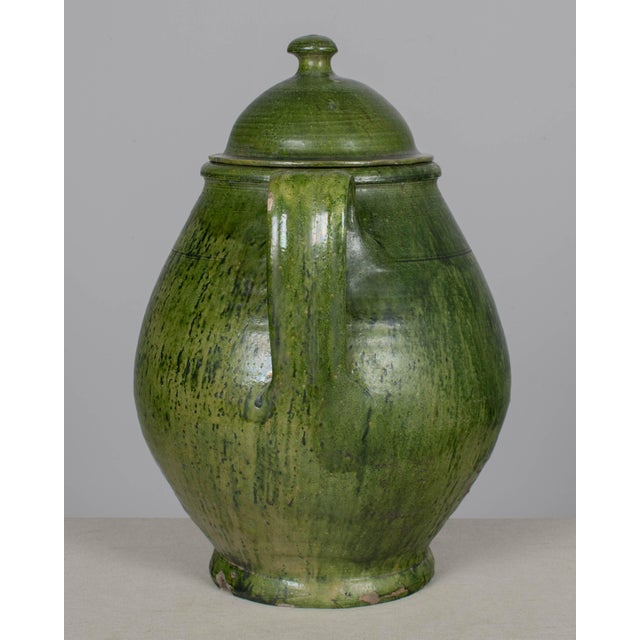 Rustic European Portuguese Green Glazed Earthenware Lidded Jar For Sale - Image 3 of 13