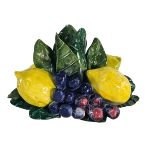 Italian Capodimonte Style Figural Lemons Grapes Candle Holder