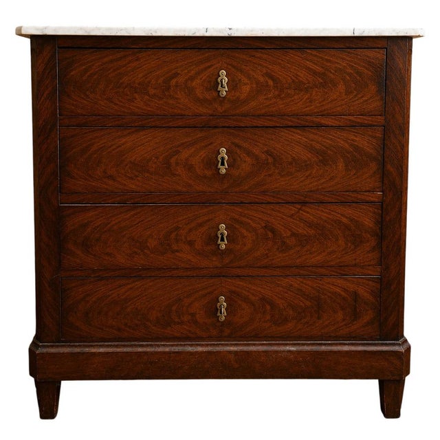 Wood Louis-Philippe Chest of Drawers in Flame Mahogany with White Marble Top For Sale - Image 7 of 7