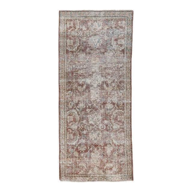 19th Century Antique Malayer Wool Runner Rug With Muted Rust & Neutral Distressed Patina For Sale