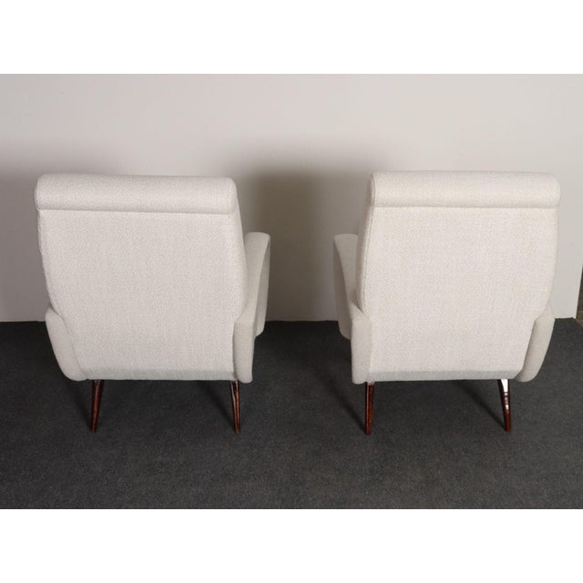 Pair of Italian Walnut and Gray and White Tweed Club Chairs After Marco Zanuso For Sale - Image 9 of 18