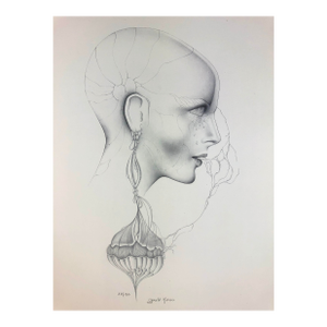 Dali Inspired French Surrealist B/W Lithograph by Gerald Moreno Titled "Amenophis"