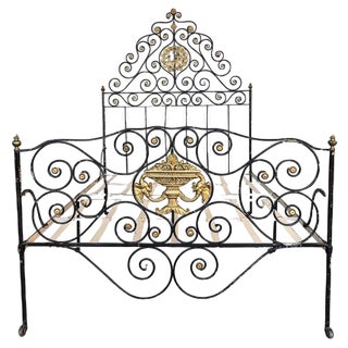 Large Bed in Black and Golden Iron and Bronze, 1890 For Sale