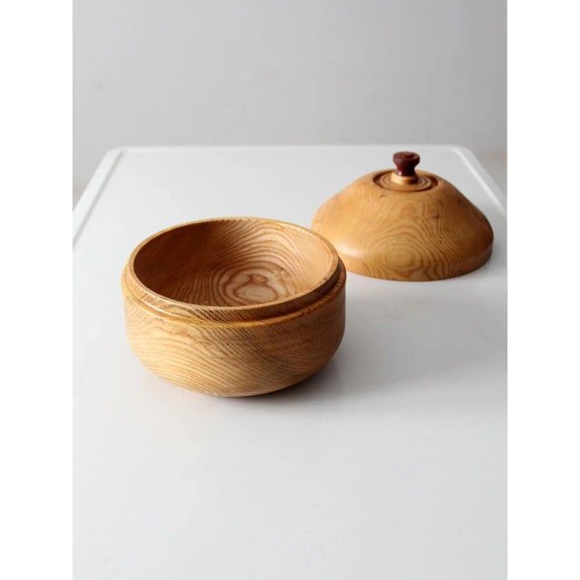 Vintage Handmade Wood Bowl With Lid For Sale - Image 9 of 11