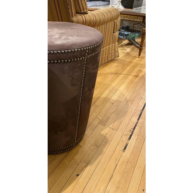 Bernhart Pomona Ottoman Brown Tapered Cylinder With Nailheads For Sale In New York - Image 6 of 8