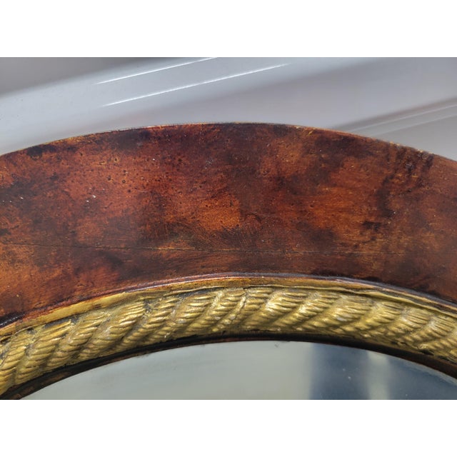 Custom Painted Faux Tortoiseshell Gold Trim Oval Wall Mirrors- A Pair For Sale - Image 10 of 13