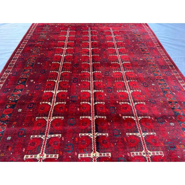 Vintage Turkmen Bukhara Wool Rug 6'9" X 9'4" Afghan Tribal Ersari Carpet, Living Room Rug For Sale - Image 4 of 9