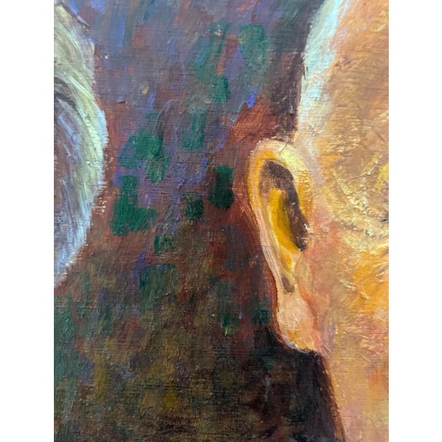 Olive Warm Mid-Century Portrait of Elderly Couple by Samuel Gansheroff – Signed Oil Painting For Sale - Image 8 of 10
