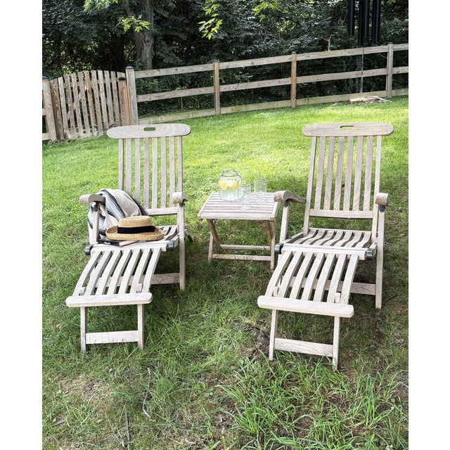 English Early 20th Century British Teak Steamer Chairs With Solid Brass Hardware For Sale - Image 3 of 13