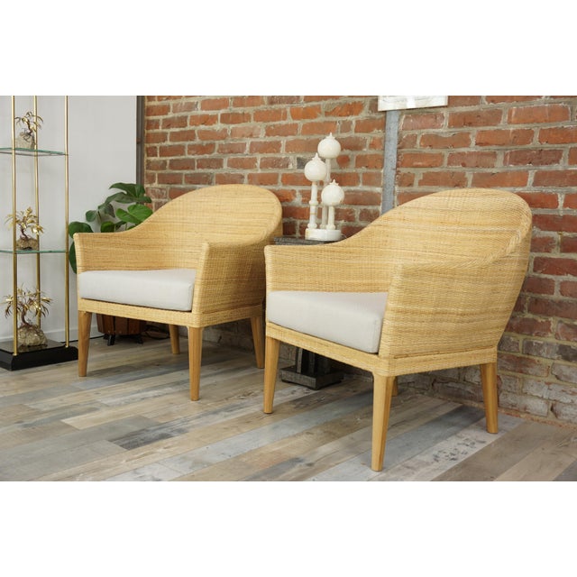 Hollywood Regency Wood and Rattan Armchairs, Set of 2 For Sale - Image 3 of 5