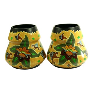 1920s Art Deco Studio Pottery Vases Made in Czechoslovakia- a Pair For Sale