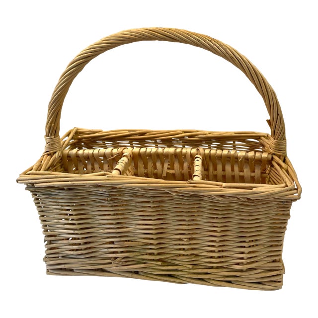 Vintage Wicker Cutlery Basket For Sale