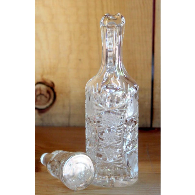Vintage Bohemian Hob Star Cut Glass Cruet With Stopper For Sale - Image 9 of 11