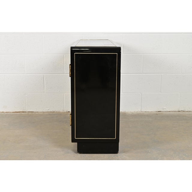 Mastercraft Mid-Century Hollywood Regency Black Lacquer and Brass Bar Cabinet, 1970s For Sale - Image 9 of 12