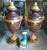 Pair enormous French Louis 16 style rouge marble bronze ormolu urns with rams heads. Standing 27 inches tall sold as found...
