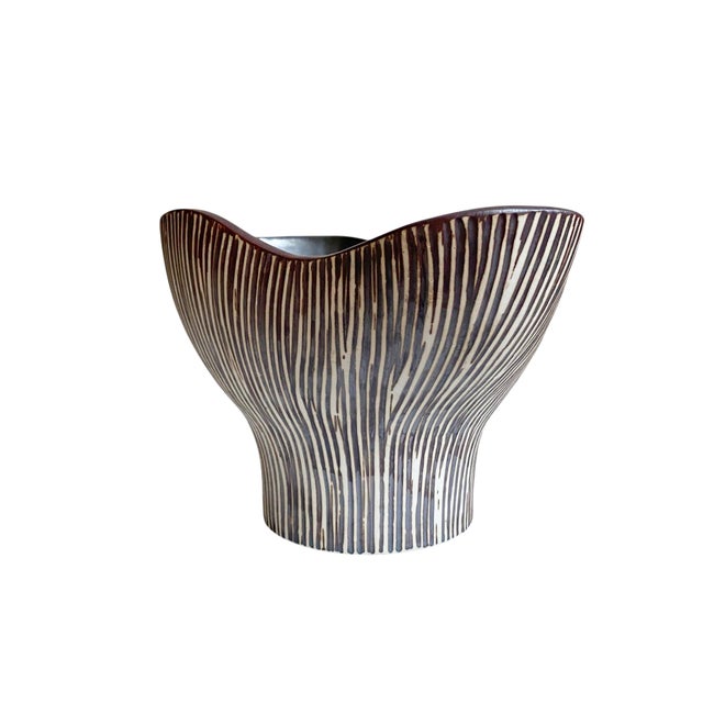 1970s Organic Textured Ceramic Vase With Striped Detail For Sale - Image 5 of 8