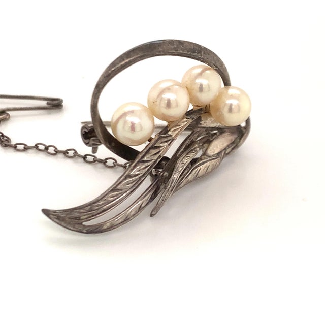 1990s Mikimoto Estate Akoya Pearl Brooch Pin Sterling Silver For Sale - Image 11 of 12