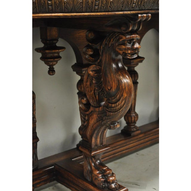 Antique Italian Renaissance Figural Carved Griffin Oak Flip Top Library Table For Sale - Image 4 of 18