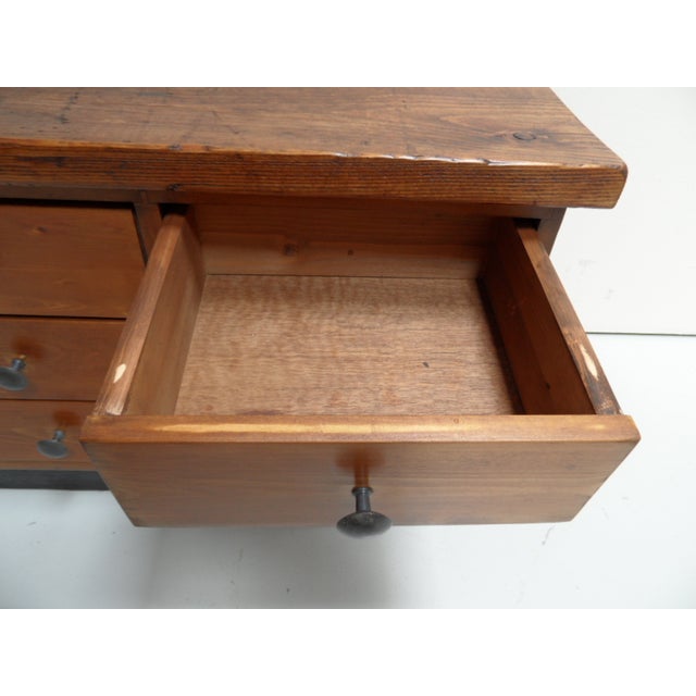 Brown Vintage Pine Filing Cabinet with Nine Drawers, 1950s For Sale - Image 8 of 10