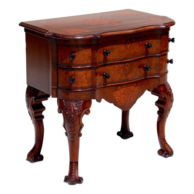 Antique Victorian Marquetry Serpentine Chest / Low Dresser, Hand-Cut Dovetails, Cabriole Legs, Circa 1880 For Sale