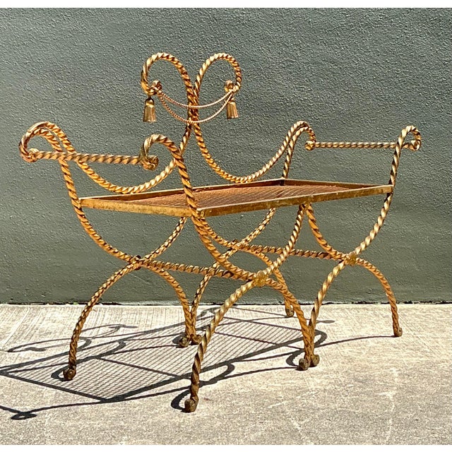Mid-Century Modern Vintage MCM Gilt Twist Wrought Iron Settee For Sale - Image 3 of 6