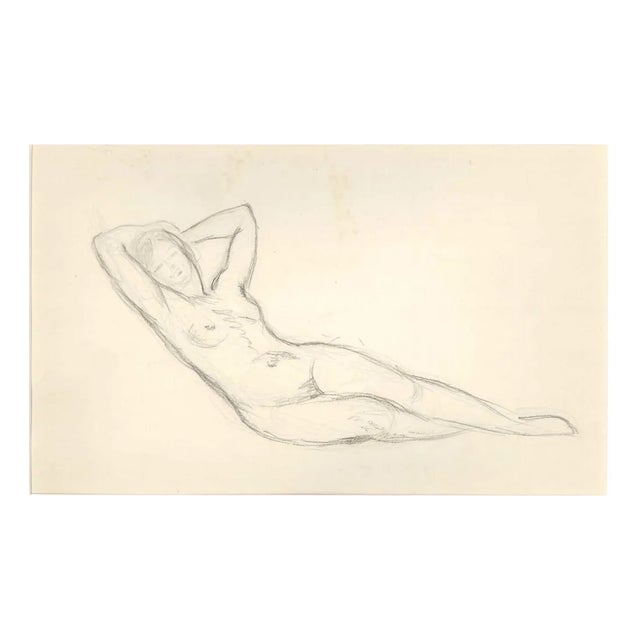 Lying Female Nude, Original Drawing, Early 20th-Century For Sale