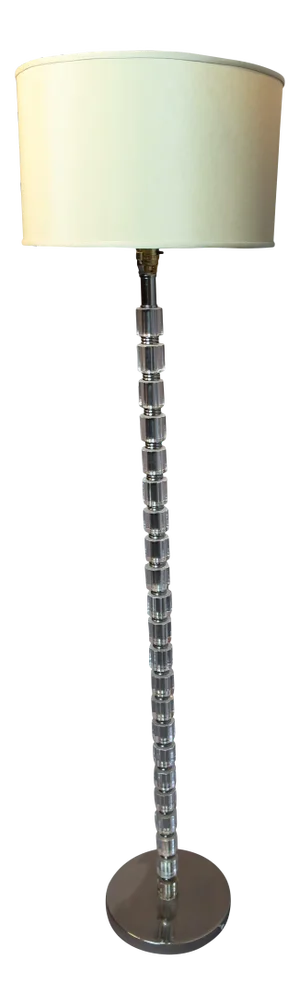 1980s Chrome Base Crystal Floor Lamp With Faceted Glass Pole