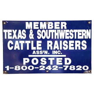 Vintage Enameled Texas Cattle Raisers Sign For Sale