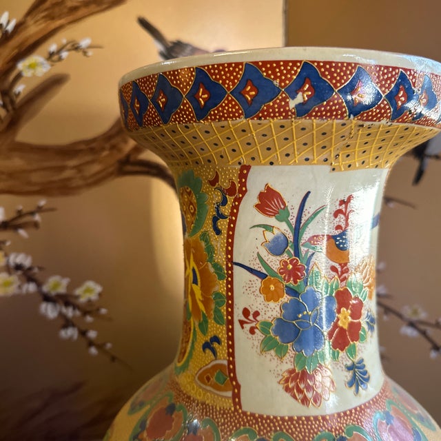 Up for consideration is a beautiful vintage large Asian style hand painted satsuma orange vase. This is a gorgeous accent...