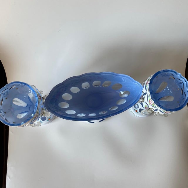 Antique Moser Glass Lusters: Bohemian Glass, White Cut-to-Blue, Hand-Painted For Sale - Image 10 of 13