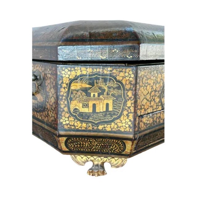 19th Century Chinese Export Lacquer Chinoiserie Sewing Box For Sale - Image 14 of 15