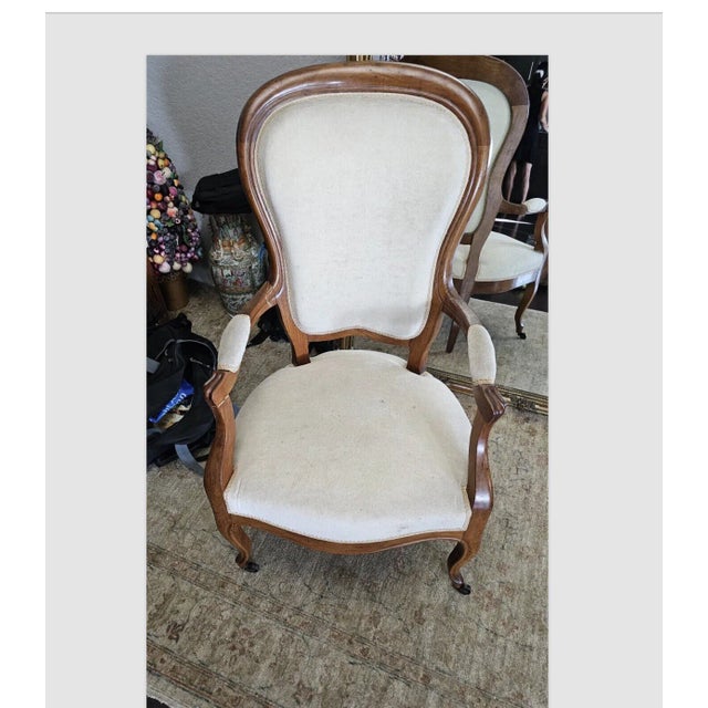 French Early 1900s Napoleon III Armchair Style Gilded Walnut Armchair, New Upholstery For Sale - Image 3 of 12